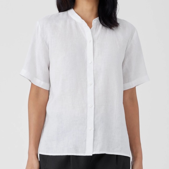 New Eileen Fisher Handkerchief Linen Band Collar Short-Sleeve Shirt Size 3X - Picture 2 of 7